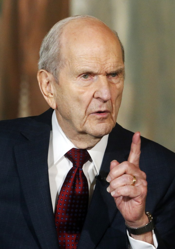 FILE - This Jan. 16, 2018, file photo, shows President Russell M. Nelson speaking at a news conference, in Salt Lake City. The president of the Mormon church is asking people to refrain from using "Mormon" or "LDS" as a substitute for the full name of the religion: The Church of Jesus Christ of Latter-day Saints, Thursday, Aug. 16, 2018. (AP Photo/Rick Bowmer, File)