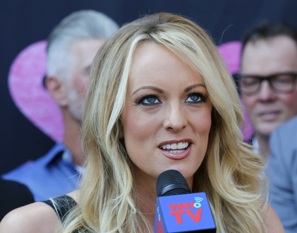 FILE - In this file photo dated Wednesday, May 23, 2018, Stormy Daniels speaks during a ceremony for her receiving a City Proclamation and Key to the City in West Hollywood, Calif. USA.  Stormy Daniels, the adult film actress and nemesis of U.S. President Donald Trump, has pulled out of a British reality-TV show at the last minute after a dispute with producers, according to information released Friday Aug. 17, 2018. (AP Photo/Ringo H.W. Chiu, FILE)