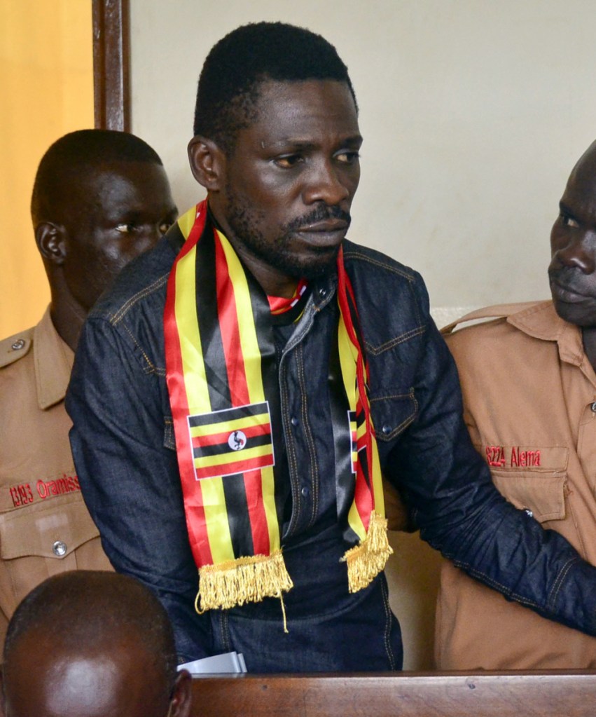 Kyagulanyi Ssentamu arrives at a magistrate's court in northern Uganda Thursday.
