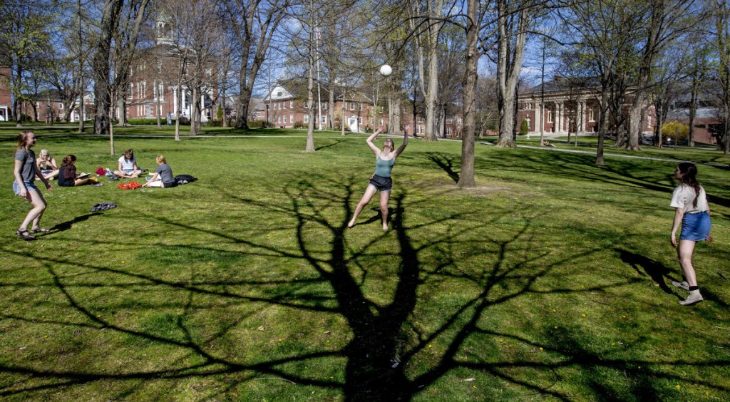 Bates College students play on the Quad at the Lewiston campus in 2016. Despite the large number of students who make up the Class of 2022, it represents "the most selective class" Bates has had, dean of admission and financial aid Leigh Weisenburger said in a prepared statement on Friday.