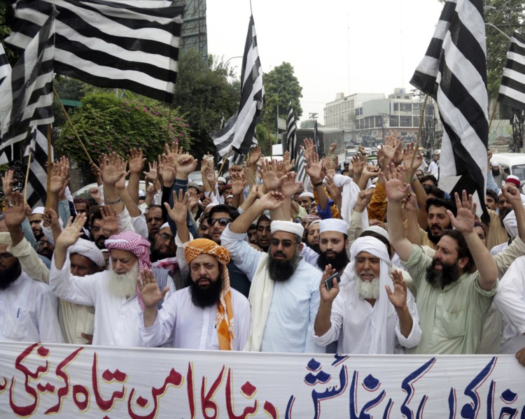 Pakistani protesters take to the streets in Lahore, Pakistan, last week to condemn a Muhammad cartoon competition in the Netherlands by politician Geert Wilders.