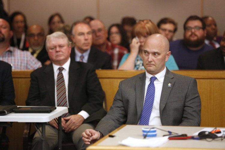 Fired Balch Springs, Texas, police officer Roy Oliver, who was charged with the April 2017 killing of 15-year-old Jordan Edwards, sits before the reading of the guilty verdict during his trial in Dallas on Tuesday.