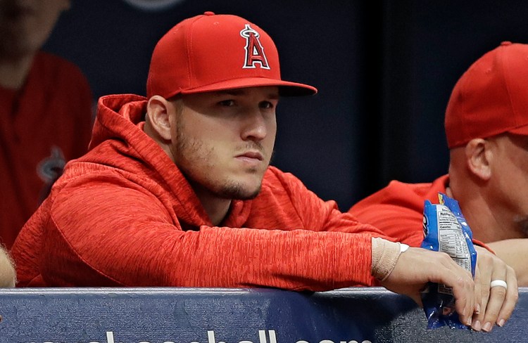 Los Angeles Angels center fielder Mike Trout is on the 10-day disabled list with right wrist inflamation.