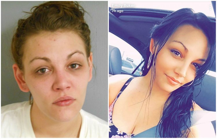 Two views of Emily Buker: A 2016 mugshot of the former Waterville woman in the midst of her addiction, left, and as she appears today, after successfully completing treatment with the help of Waterville police.