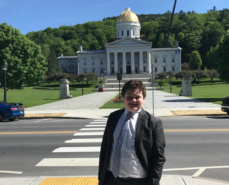 Ethan Sonneborn in front of the Vermont State Capitol.