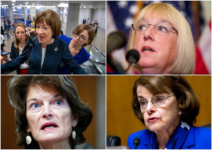 Top left, Sen. Susan Collins, R-Maine, Sen. Patty Murray, D-Washington. Bottom left, Sen. Lisa Murkowski, R-Alaska, Sen. Dianne Feinstein, D-California.