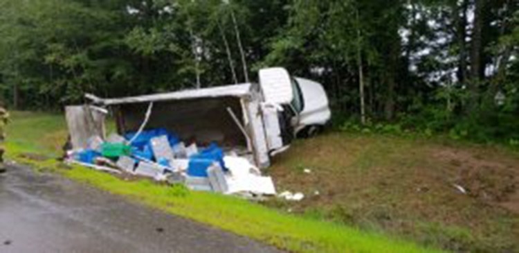 A box truck rolled over along Route 1 northbound in Brunswick in the Cook’s Corner area  on Aug. 22, dumping its load of lobsters.
