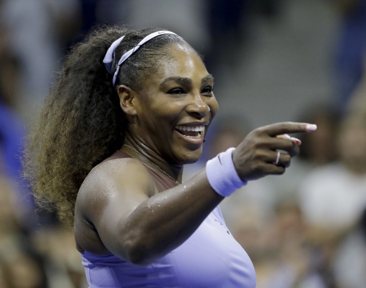 Serena Williams smiles after defeating Anastasija Sevastova in the semifinals of the U.S. Open Thursday in New York.