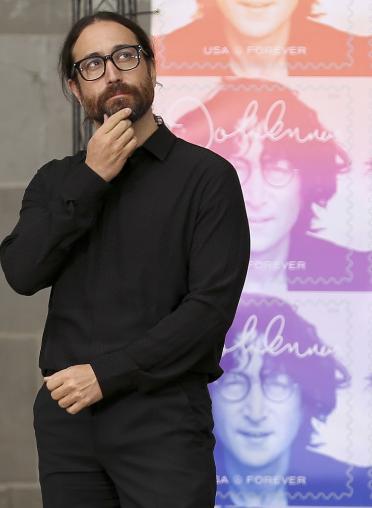 Sean Lennon attends a ceremony dedicating his father's new stamp Friday in New York.
