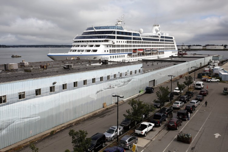 The cruise ship Insignia is docked in Portland on Tuesday to wait out the Hurricane Florence, and other cruise ships are expected to do the same. 