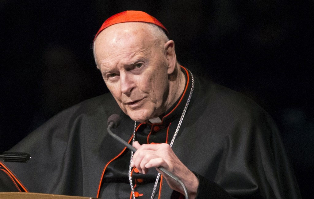 Ex-Cardinal Theodore McCarrick speaks at a memorial in 2015. The Vatican has known about McCarrick's crimes since 2000.