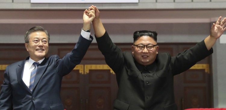 South Korean President Moon Jae-in and North Korea's Kim Jong Un meet Wednesday in Pyongyang. They vowed to work together to try to host the 2032 Summer Olympics.