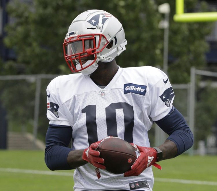 Josh Gordon made his first appearance at practice with the Patriots on Wednesday.
