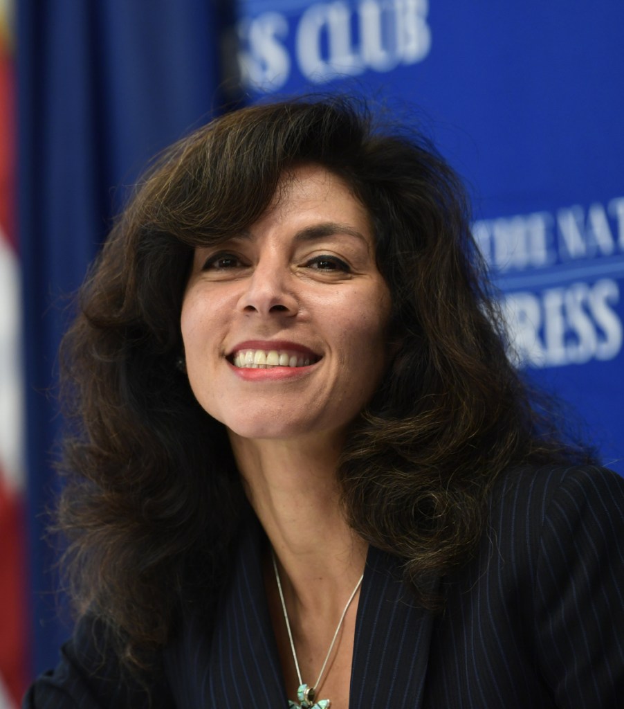 Ashley Tabaddor, a federal immigration judge in Los Angeles, is introduced to speak at the National Press Club ​on Friday.
