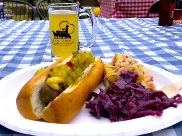 The Oktoberfest menu at Graze in Peace includes vegan Tofurky sausages, German potato salad, German cabbage salad and three varieties of vegan beer from Allagash.
