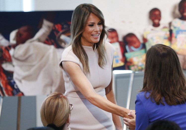 Melania Trump greets an attendee at a reception Wednesday at the U.S. Mission to the United Nations in New York.