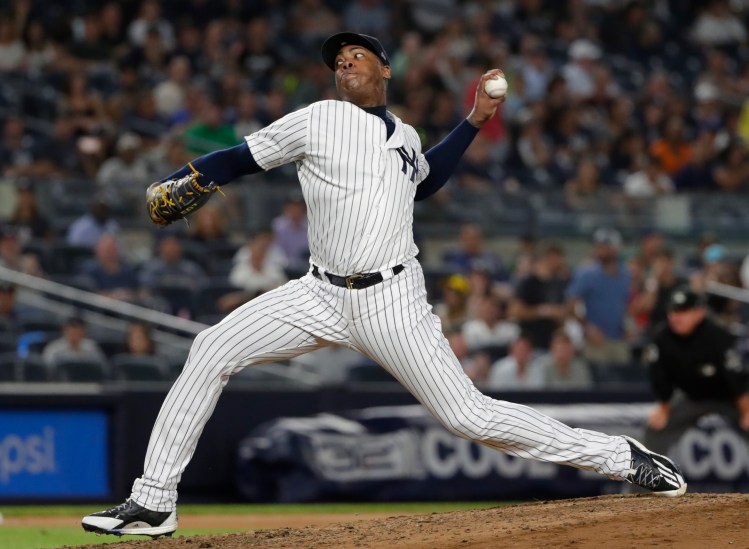 Aroldis Chapman threw 22 pitches in a simulated game Monday in what could be his final step before returning to the Yankees. 