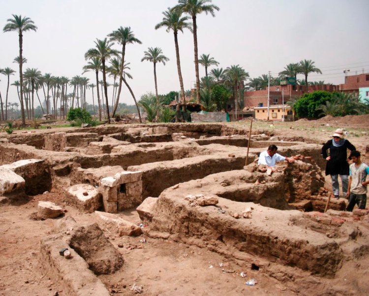 A large Roman bath and a chamber likely for religious rituals, that was recently discovered in the town of Mit Rahina, 20 kilometers, or 12 miles, south of Cairo, Egypt. Egypt hopes such discoveries will spur tourism, partially driven by antiquities sightseeing, which was hit hard by political turmoil following the 2011 uprising. 