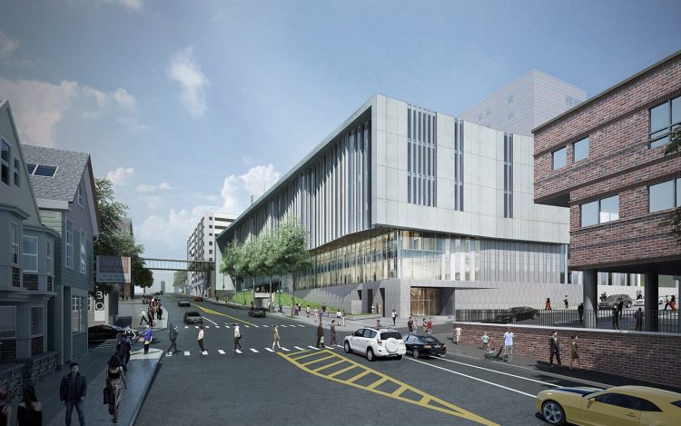 This rendering shows the six-story building that Maine Medical Center plans to build on Congress Street as part of its expansion.