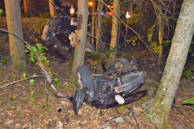 A car driven by Warren Kimball left Cambell Shore Road in Gray and crashed into some trees Friday night.