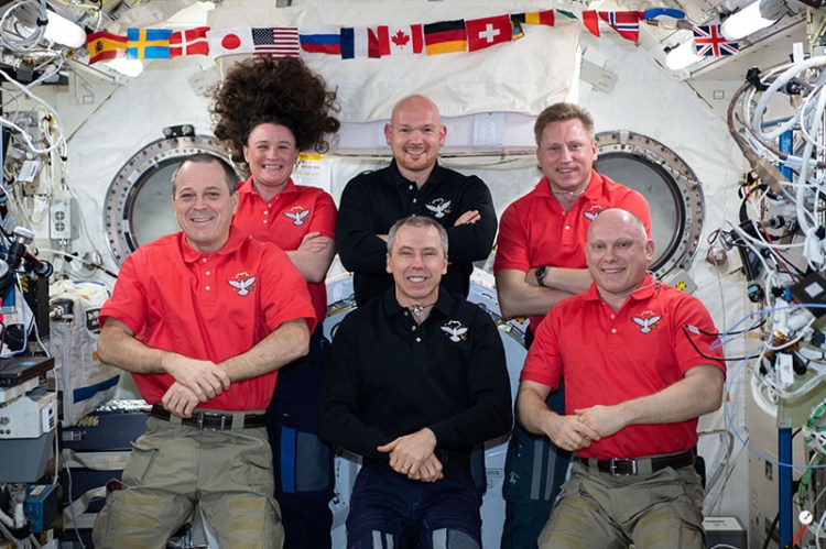 The current crew of the International Space Station: Top row, from left, are Flight Engineers Serena Auñón-Chancellor, Alexander Gerst and Sergey Prokopyev. Bottom row, from left, are Flight Engineer Ricky Arnold, Cmdr. Drew Feustel and Oleg Artemyev. 