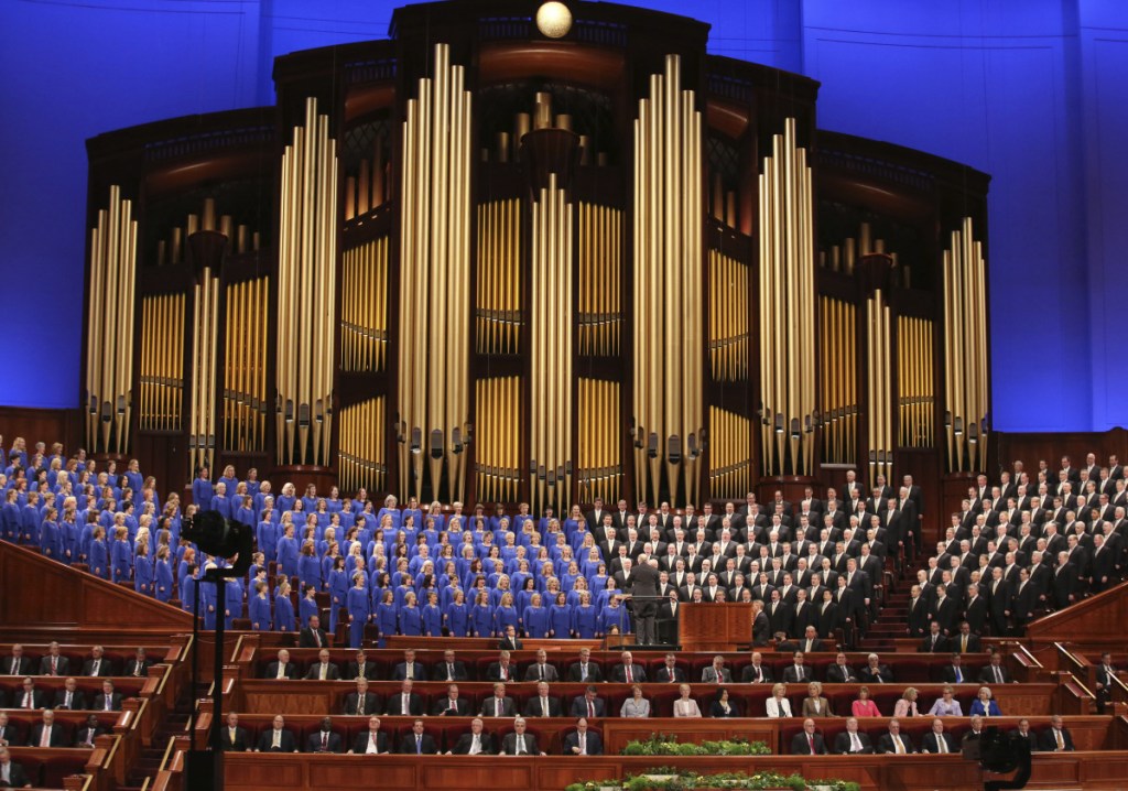 The Mormon Tabernacle Choir performs during the twice-annual conference of The Church of Jesus Christ of Latter-day Saints in Salt Lake City on March 31.
