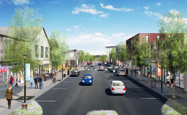 This rendering shows what Main Street might look like if a village center is built at Scarborough Downs.