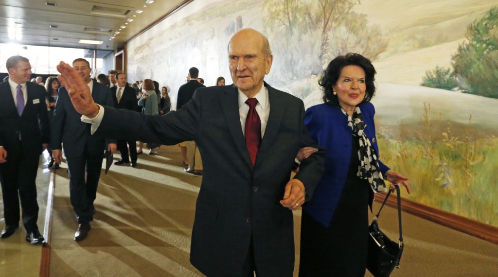 Russell Nelson leaves with his wife, Wendy Nelson, after a news conference announcing his new leadership in the wake of the death of President Thomas Monson on Jan. 16 in Salt Lake City.