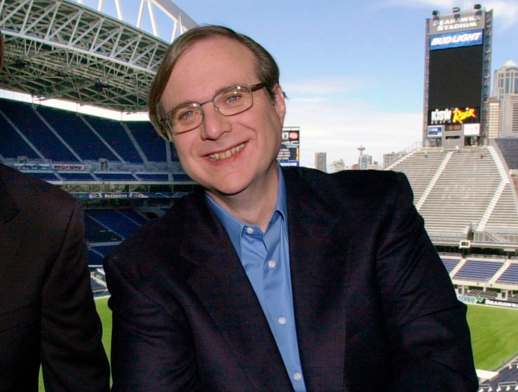 Paul Allen, who also owned the Seattle Seahawks, appears in a suite in the team's stadium in Seattle in 2001. Allen, billionaire owner of the Trail Blazers and the Seattle Seahawks and Microsoft co-founder, died Monday at age 65.