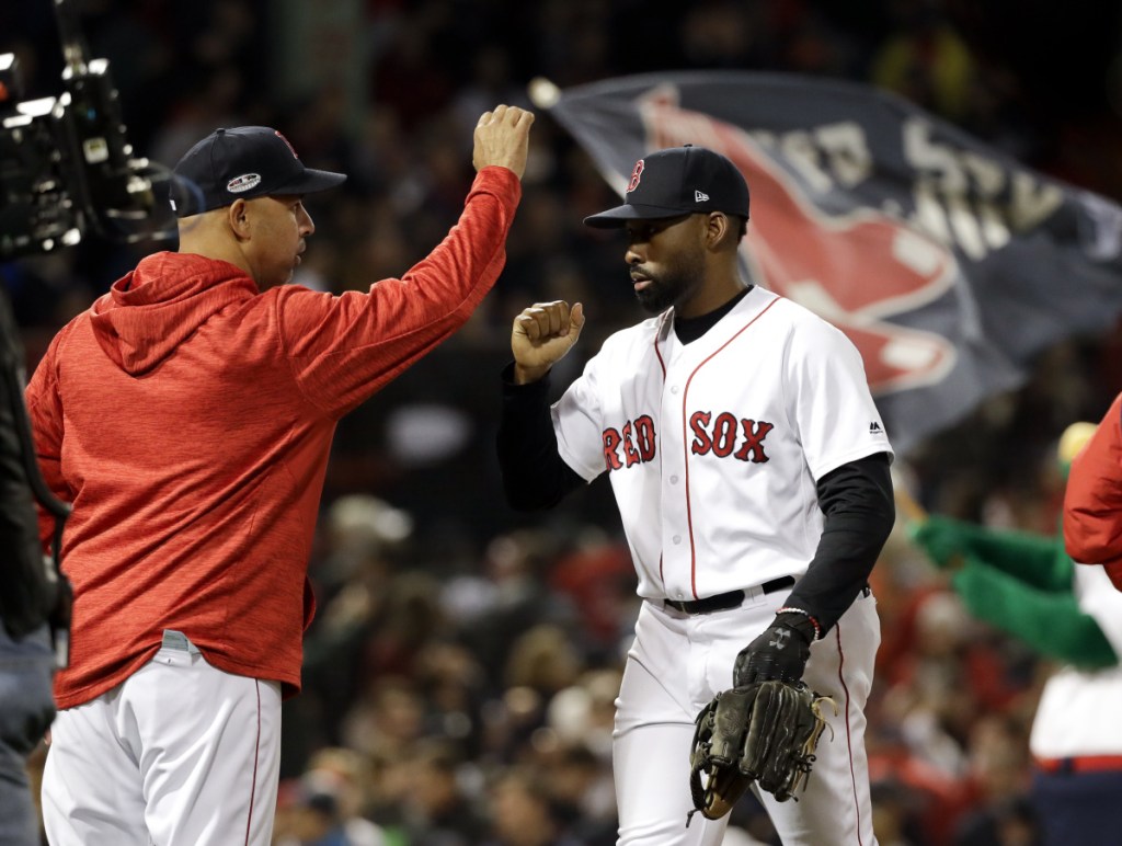 Doesn't matter what you haven't done before. It's what you do today in baseball and Jackie Bradley Jr., right, with Manager Alex Cora, delivered Sunday night.