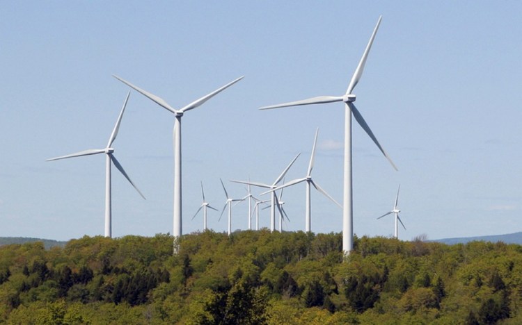 Maine is New England's top wind power producer, and the state's 16 commercial wind farms – like this one near Danforth in Washington County – supplied 20 percent of the state's net electric demand last year.