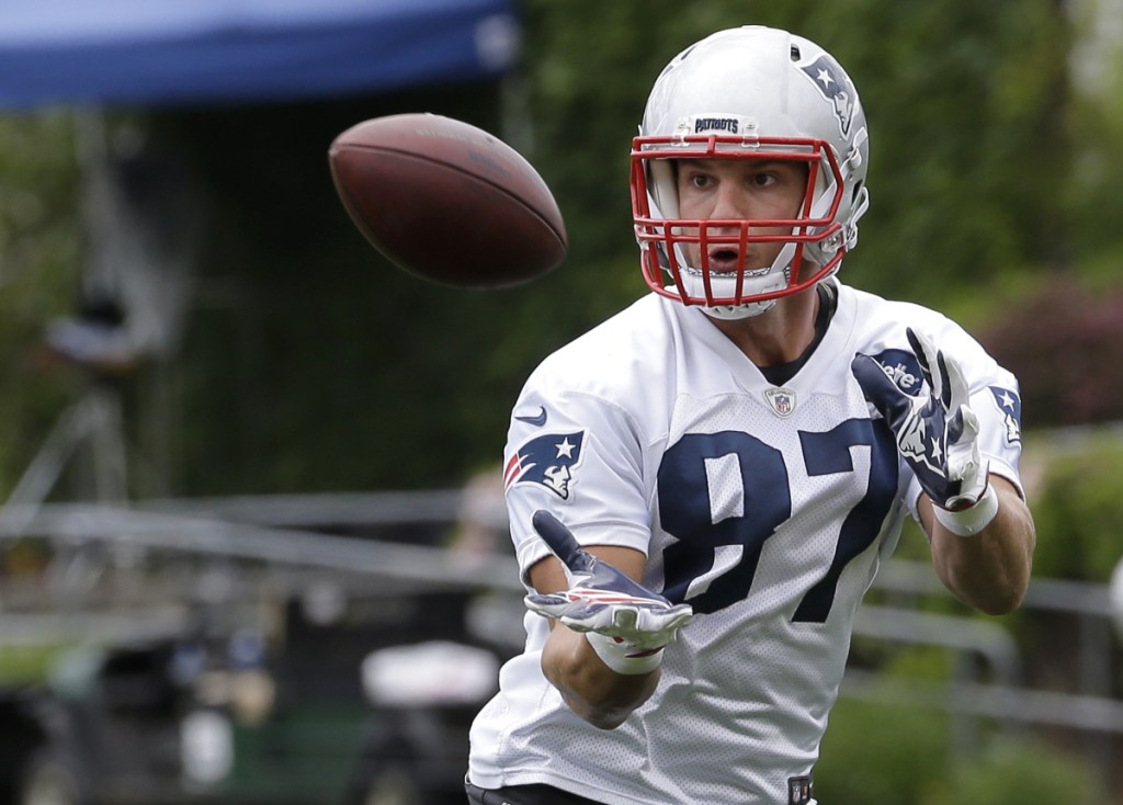 New England Patriots tight end Rob Gronkowski has been ruled out for Sunday's game in Chicago. (AP Photo/Steven Senne, File)