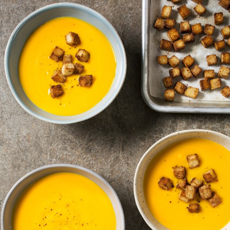 Creamy Butternut Squash Soup serves four to six people.