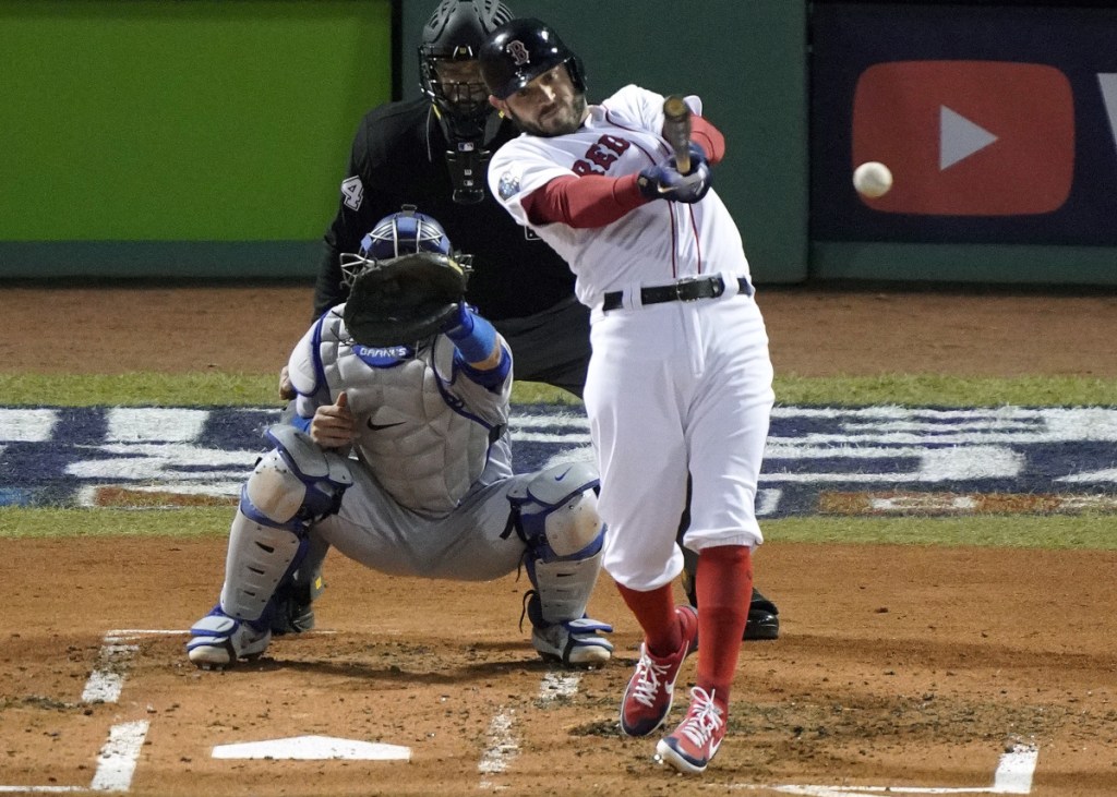 Boston scored all their runs in Game 2 Wednesday night with two outs in an inning. Ian Kinsler drove in the first run, singling with two outs in the second inning to drive in Xander Bogaerts. Boston pulled ahead with three runs in the fifth, all with two outs.