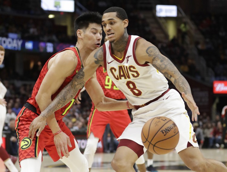 Cleveland's Jordan Clarkson drives past Atlanta's Jeremy Lin in the first half Tuesday night in Cleveland.