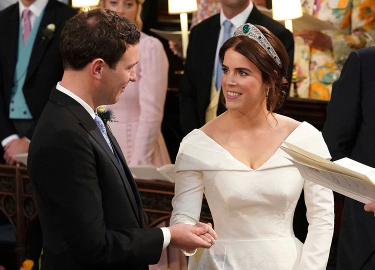 Princess Eugenie of York and Jack Brooksbank during their wedding ceremony at St George’s Chapel, Windsor Castle, near London, England, Friday Oct. 12, 2018.  