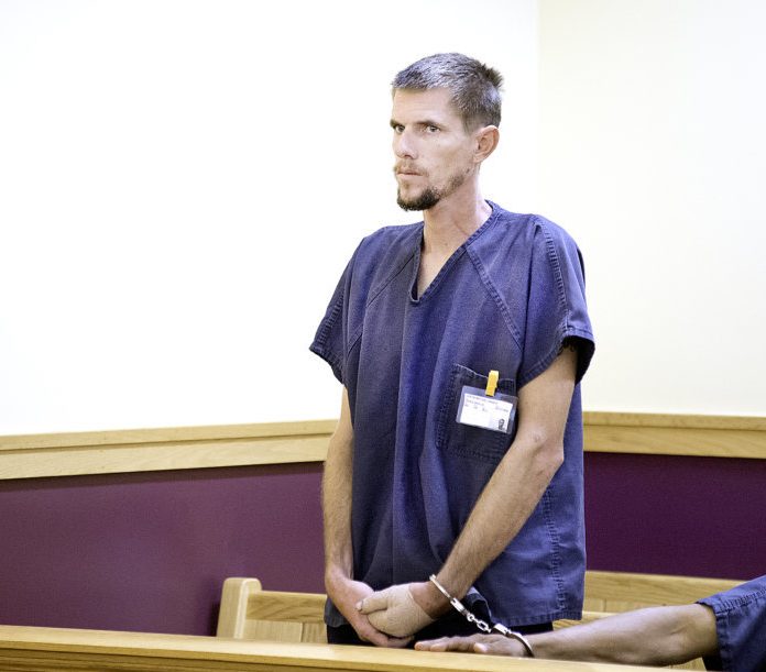 Justin Knight appears in Lewiston District Court in on Wednesday. Knight has been charged with arson after a blaze destroyed a home at at 63 Academy St. in Auburn Sunday morning.