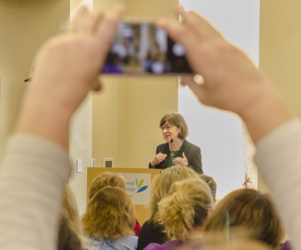 Sen. Susan Collins, R-Maine, speaks to home care and hospice workers at MaineGeneral Medical Center's Alfond Center for Health on Wednesday in Augusta.