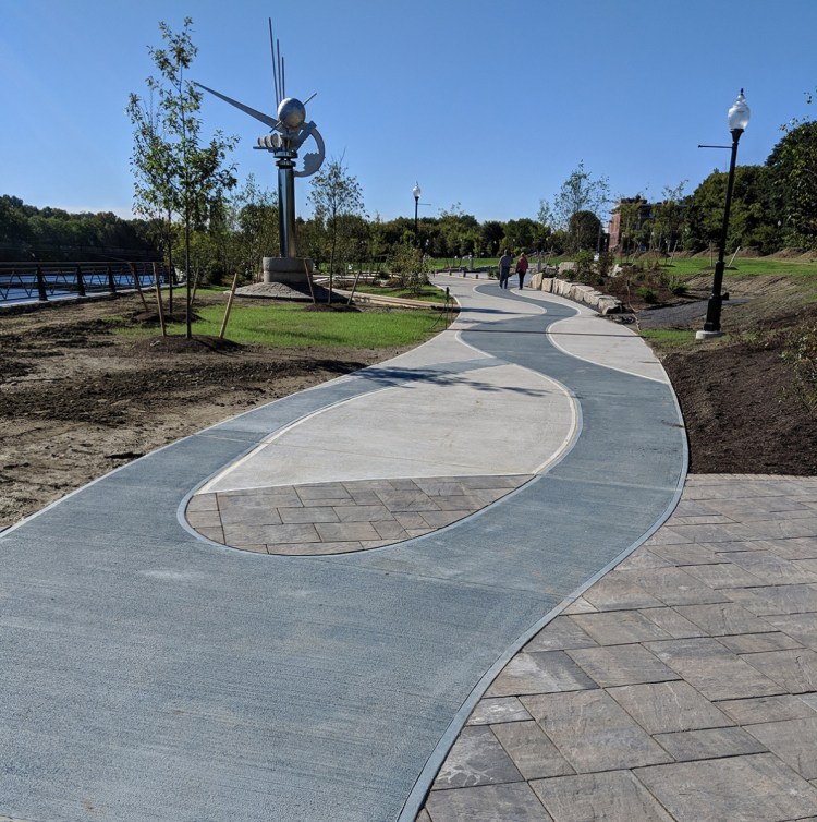 Waterville's new RiverWalk covers 2,200 feet along the Kennebec River, and includes public art, a gazebo and an ampitheater.