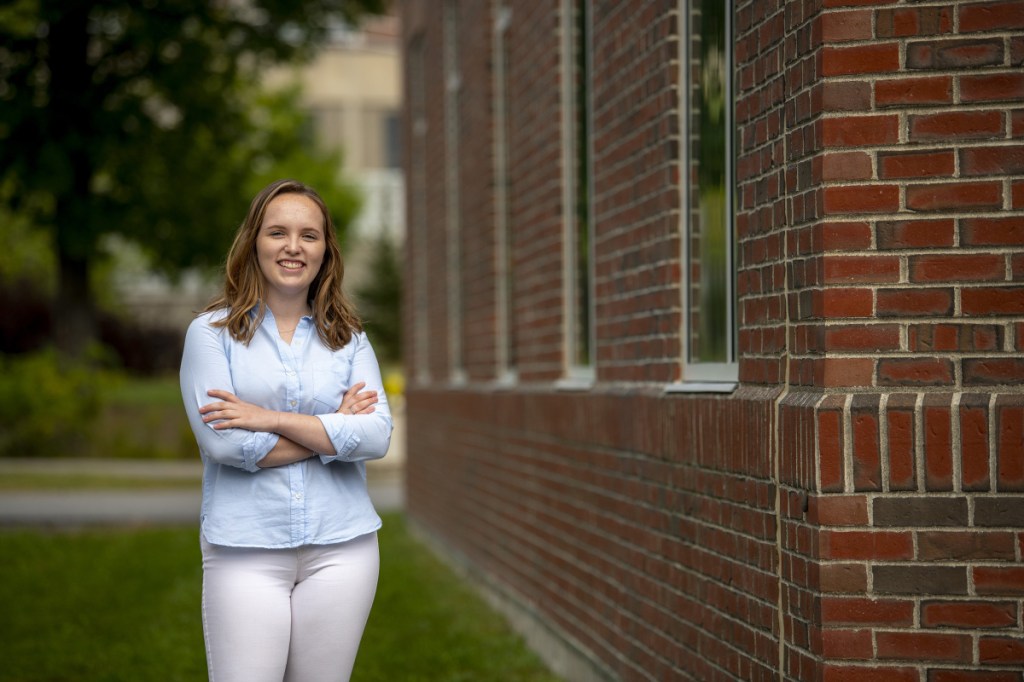 Brewer High School junior Zoe Vittum takes classes for college credit at the University of Maine and Husson University through the Early College program. The program's goal is to boost the number of young Mainers who attend college and receive degrees.