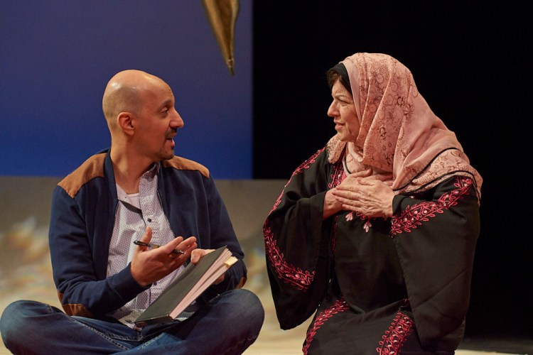 Amro Salama as reporter-poet Ibrahim, and Shauna Bloom as Mother in "Refuge Malja."