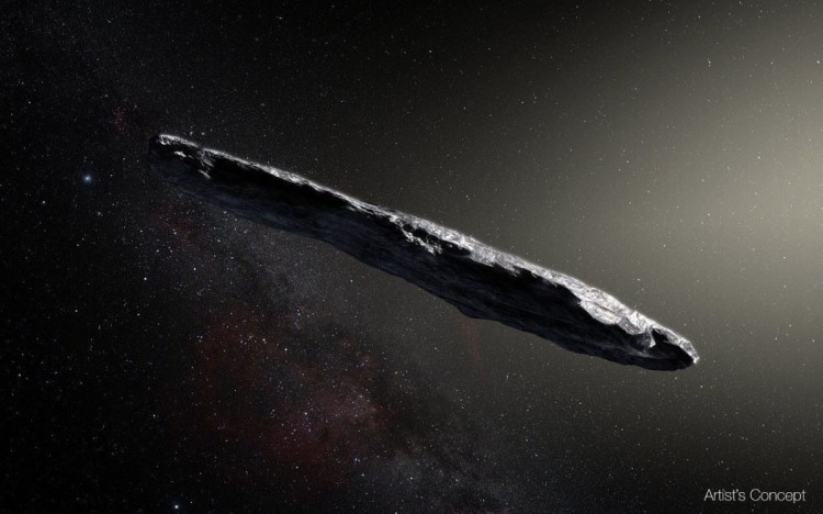An artist's impression of Oumuamua. Was it a weird rock, or an alien spy?
