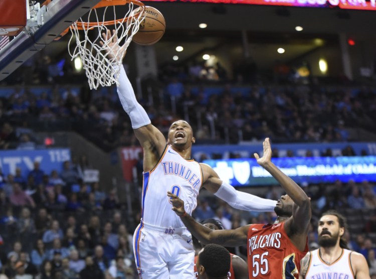 Oklahoma City Thunder guard Russell Westbrook will not play Wednesday because of a sprained left ankle, suffered Monday night.