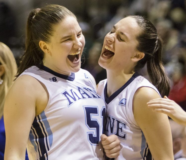 Fanny Wadling, left, and Blanca Millan will be looking to do more celebrating for UMaine, whose season starts Saturday in Bangor.