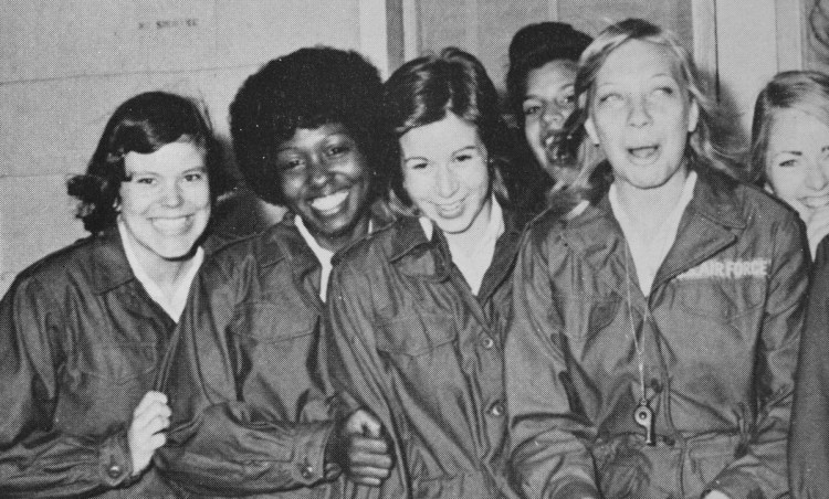Brenda Dearborn, far left, during basic training at Lackland Air Force Base in Texas in 1974. Dearborn grew up in Maryland and enlisted after high school, following in the footsteps of two brothers who served in Vietnam. Her father wasn't happy about it. "He told me to pack my bags and get out," she said. "He had a low opinion of women in the military. He eventually came around ... and told me he was proud of me."