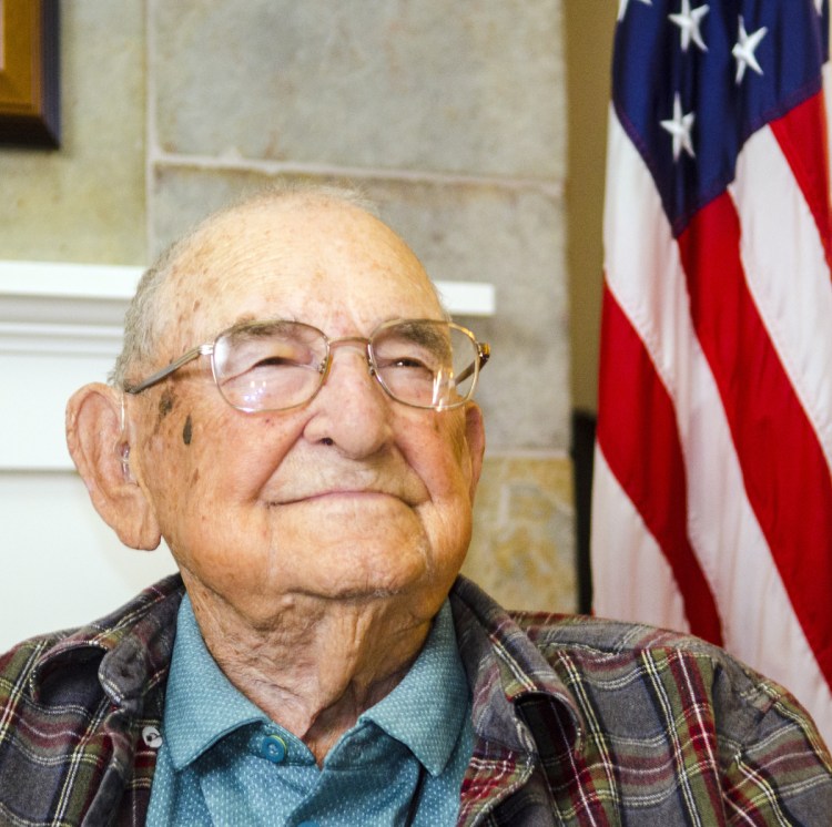 World War II veteran Jim Paradis poses for a portrait at the VA Maine Healthcare Systems-Togus campus.