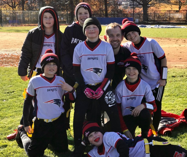 The Scarborough Youth Football 9-10 team finished second at Sunday's NFL Flag Regional championship in Leominster, Massachusetts. The team consists of (front) Alek Harris, (middle row) EJ Herrick, Kayson Cyr, Finn Coburn, and (back row) Layton Garriepy, Oscar Goss, Coach Amos Goss and Owen Pepler.