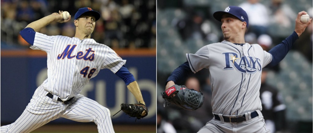 Mets ace Jacob deGrom, left, won the NL Cy Young Award despite winning just 10 games, while Blake Snell of the Rays was the AL winner with 21 victories.
