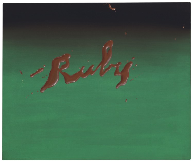 Ed Ruscha's "Ruby," oil on canvas, 20"x24"