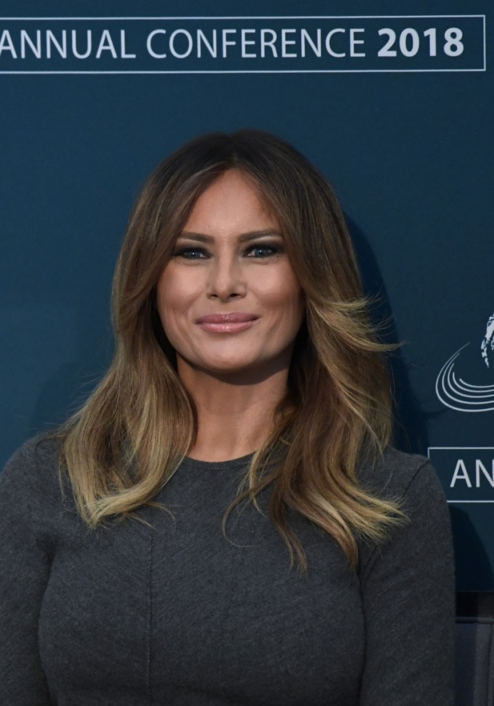 First lady Melania Trump listens at an online-safety conference Thursday.